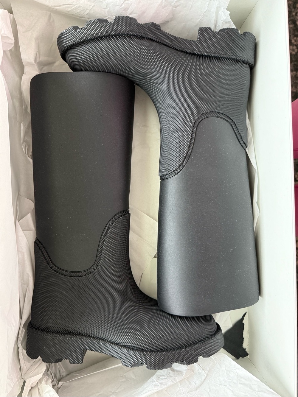 Burberry Matte Black Mid-Calf Lug-Sole Rain Boots